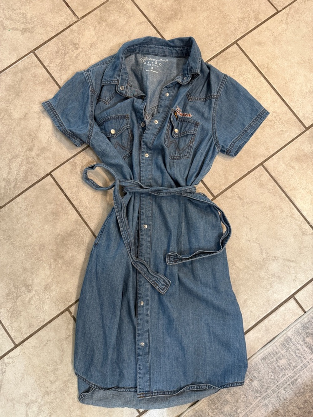 Wrangler Blue Denim Shirt Dress with Waist Tie
